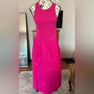 Sleeveless ribbed top drop waist maxi tank dress in Raspberry Pink.